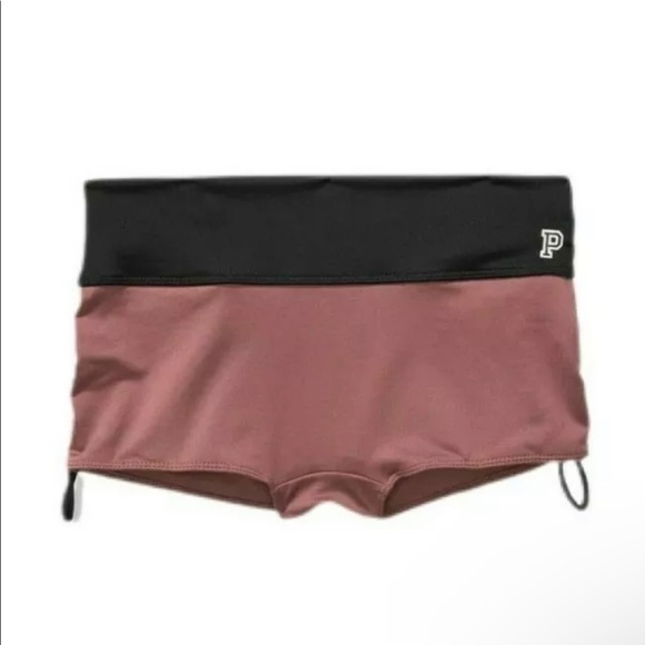 VICTORIAS SECRET GYM TO SWIM SHORTS BOTTOM SHORTIE MED NWT Brown W/Black - Picture 2 of 9